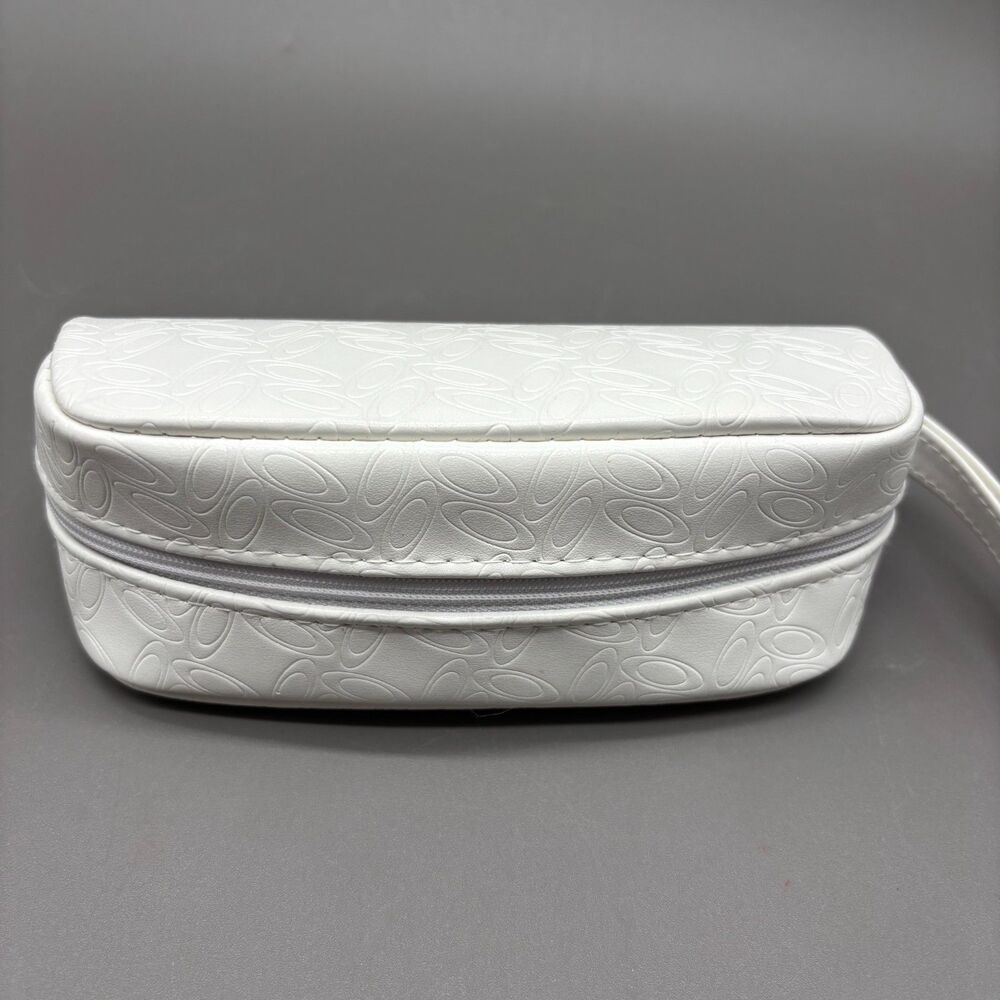 Oakley White Embossed O Logo Sunglasses Case Zip Wrist Strap Semi Hard Eyewear